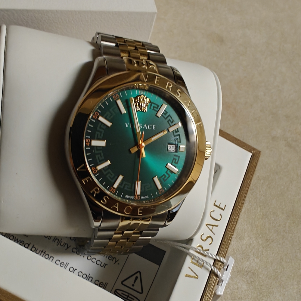 Brand New Versace Gold and Silver Watch with Teal Dial